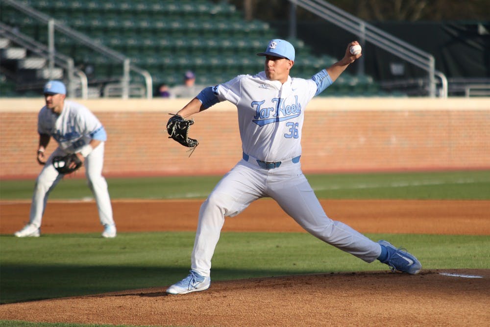 Pitcher Hunter Williams (36) throws out the first pitch of the North Carolina baseball team's 10-2 route of Western Carolina University on Tuesday.