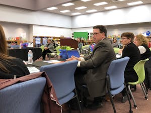 Patrick Abele, assistant superintendent of Chapel Hill-Carrboro City Schools speaks at a meeting on Friday, Jan. 17, 2020. The Orange County Schools Board of Education met with CHCCS to discuss pre-K and school building maintenance.&nbsp;