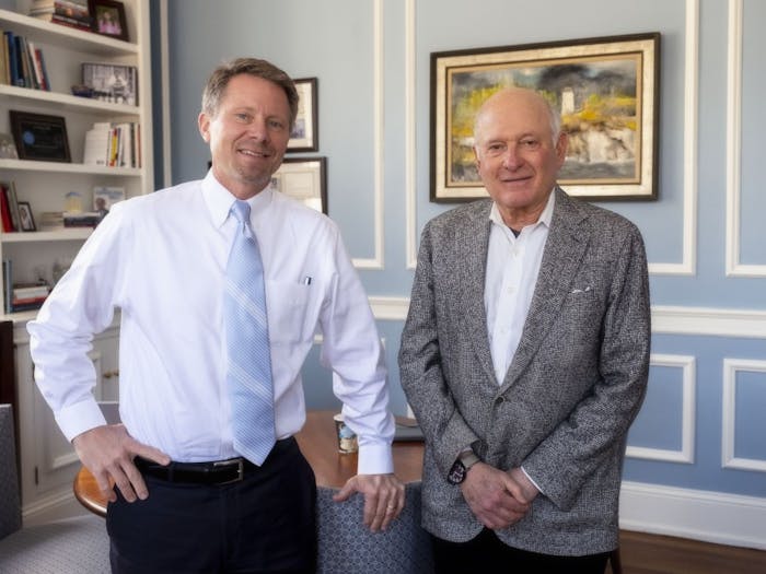 Interim Chancellor Kevin M. Guskiewicz meets with Buck Goldstein at South Building on the campus of the University of North Carolina at Chapel Hill.  March 11, 2019.

(Jon Gardiner/UNC-Chapel Hill)