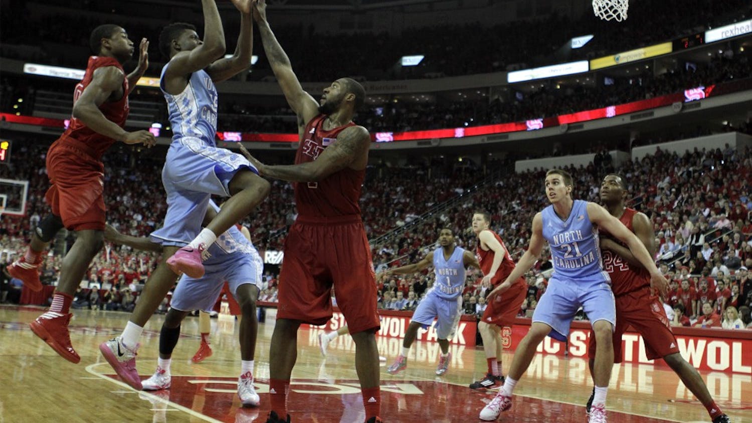 	Reggie Bullock tries to get a shot up against a swarming N.C. State defense.