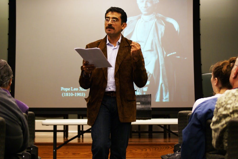 Gabriel Garcia Marquez speaks to a free and eager audience about the background, writings, and importance of Vargas Vila on October 14th in the Wilson Library.