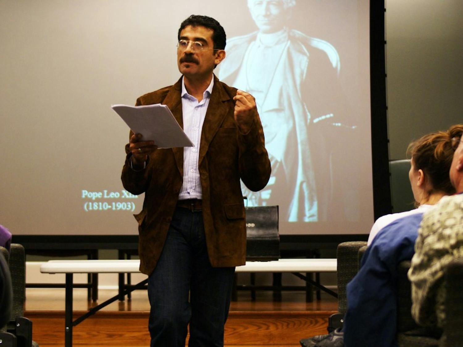 Gabriel Garcia Marquez speaks to a free and eager audience about the background, writings, and importance of Vargas Vila on October 14th in the Wilson Library.