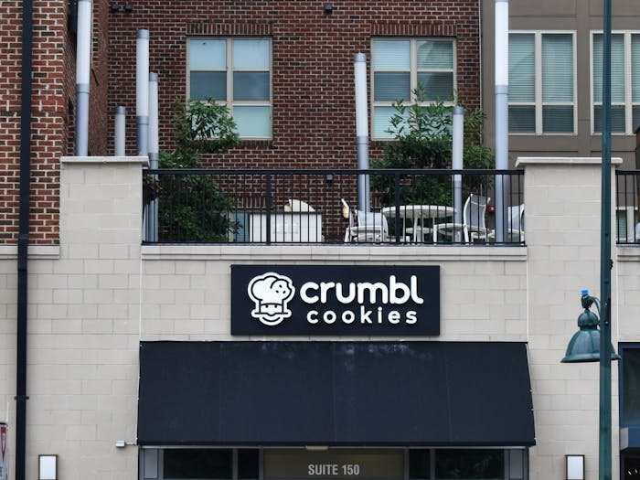 The new Crumbl Cookies sign located on Franklin Street on Wed. July 13, 2022.