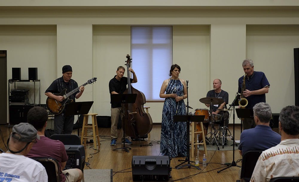(From the left) Scott Sawyer, Jason Foureman, Kate McGarry, Dan Davis and Dave Finucane perform at the UNC Summer Jazz Workshop on Tuesday evening.
