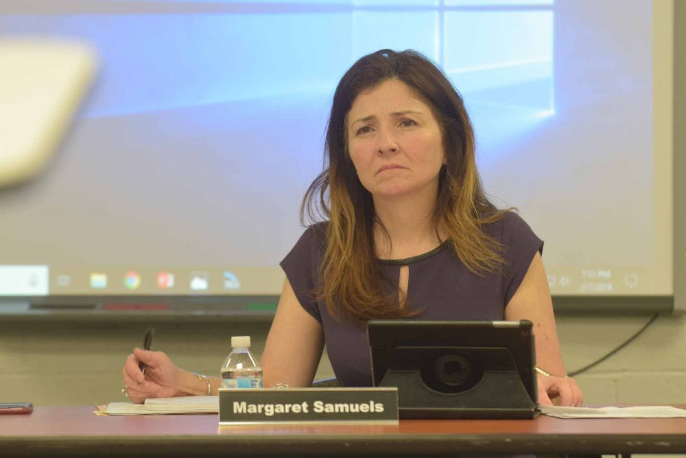 Margaret Samuels, chair of the school board of the Chapel Hill - Carrboro school district sits on a meeting on Friday, Feb. 7, 2019 at the Lincoln Center, 750 S. Merritt Mill Rd.