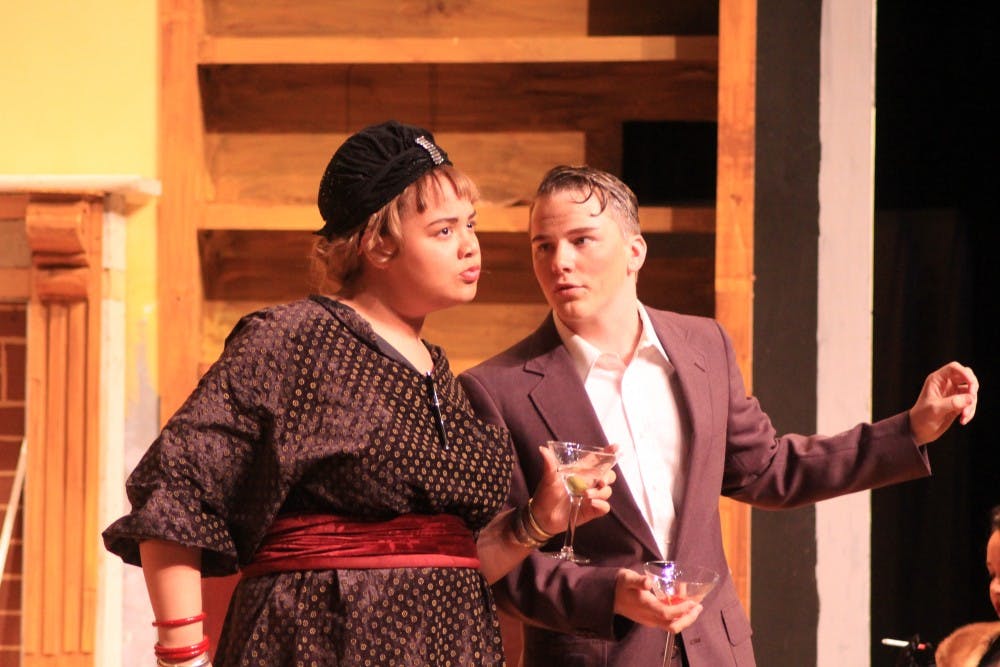 <p>Actors left to right: Michelle Everett, Hayden Bressoud in "The  Musical Comedy Murders of 1940.”</p>
