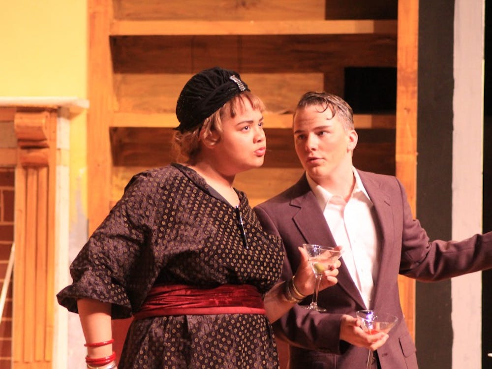 Actors left to right: Michelle Everett, Hayden Bressoud in "The  Musical Comedy Murders of 1940.”