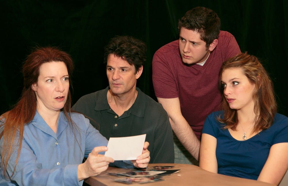 	Lisa Jolley, John Allore, Wesley Miller and Abigail Coryell (left to right) rehearse for Deep Dish Theater Company’s production of “Next to Normal” opening tonight in University Mall. 