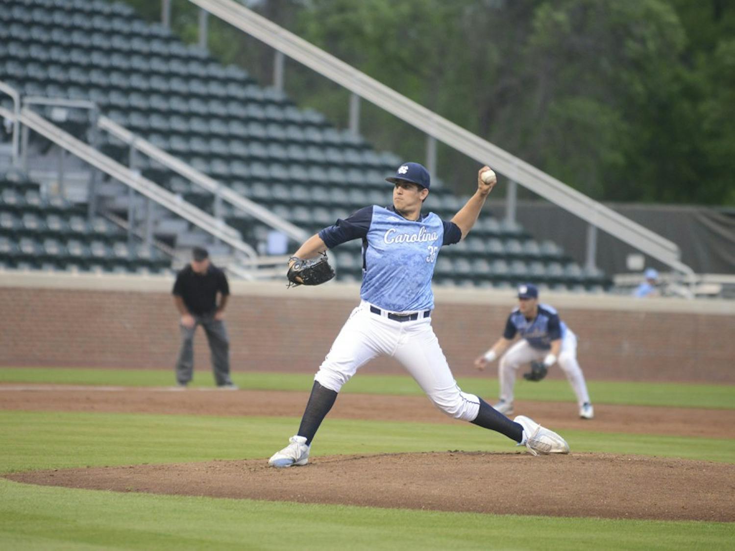 UNC freshman LHP Hunter Williams (36) had 5 Ks and only gave up 3 hits in 5 and 2/3 innings of work (until rain delay) against High Point on Tuesday.