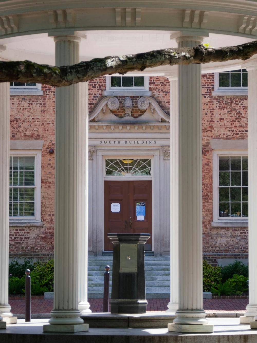 South Building, home to the Office of the Chancellor, as pictured from the Old Well on Sunday, Sept. 12, 2020.