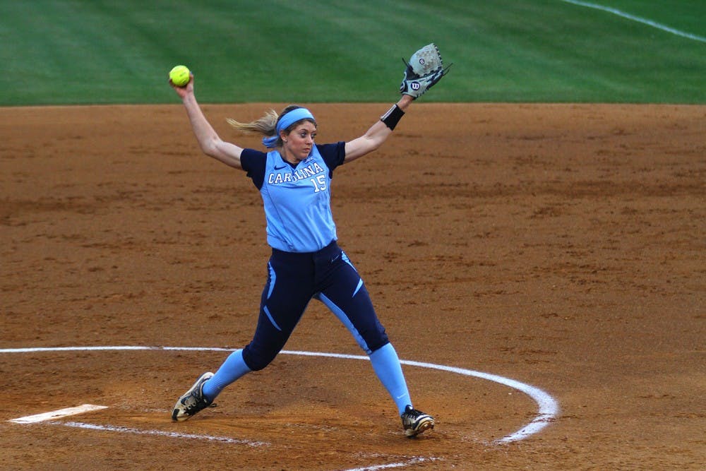 Kendra Lynch throws a pitch during the softball team's victory over Notre Dame on April 25.