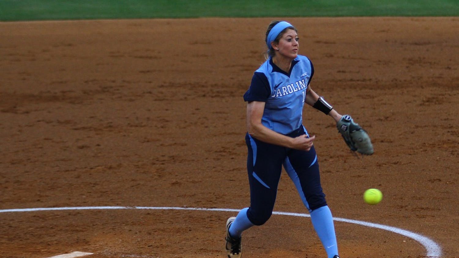 Kendra Lynch throws a pitch during the softball team's victory over Notre Dame on April 25.