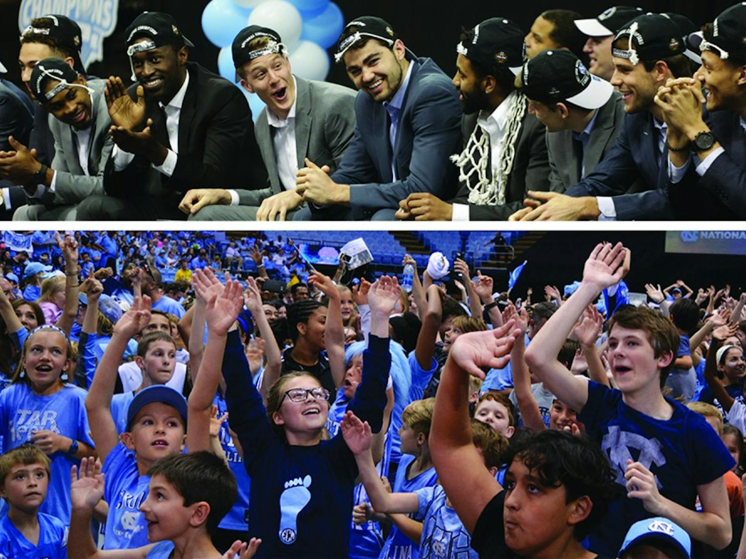 Thousands of fans welcomed the victorious UNC men’s basketball team back to Chapel Hill in the Smith Center Tuesday afternoon.
