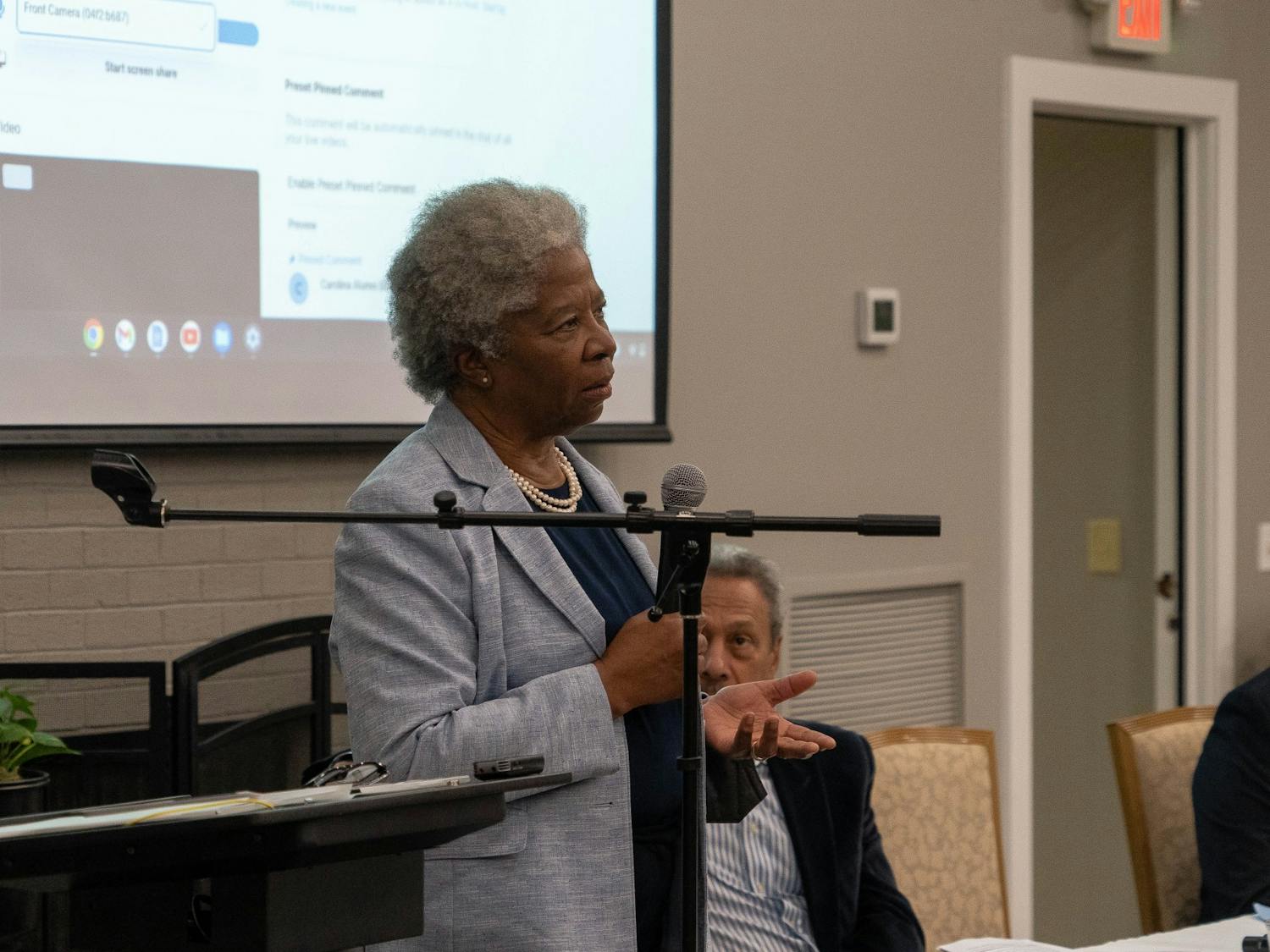Dr. Joanne Wilson, a 1969 alumnus of UNC, reflects on her time at the University as a Black female during the Black Pioneers Dinner on Friday, Sept. 30, 2022.