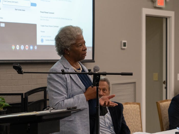 Dr. Joanne Wilson, a 1969 alumnus of UNC, reflects on her time at the University as a Black female during the Black Pioneers Dinner on Friday, Sept. 30, 2022.