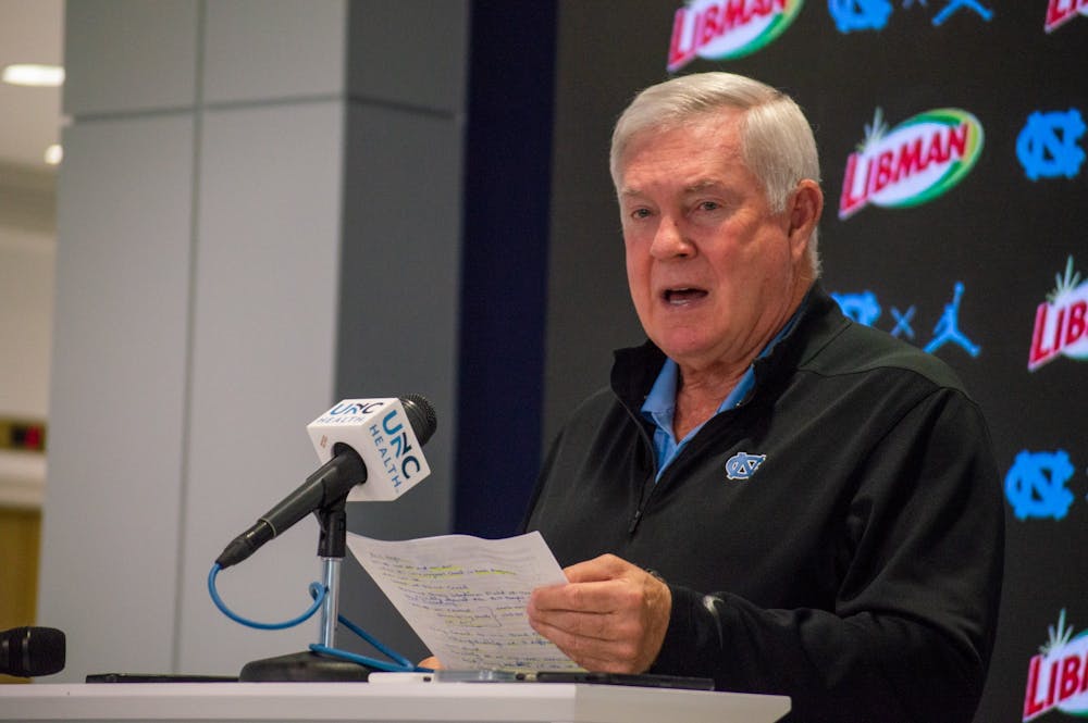 <p>Head Coach, Mack Brown, announces the 2022 starting lineup at press conference on Aug. 22, 2022.&nbsp;</p>