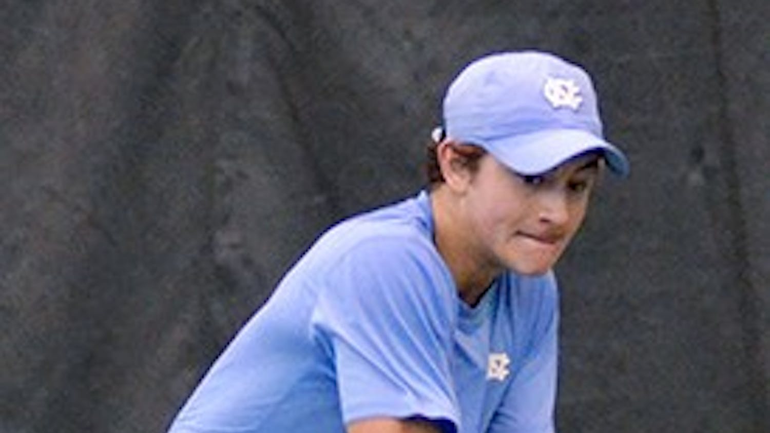 2-9 UNC vs TCU - UNC player Brayden Schnur returns Nick Chappell's (TCU) serve. Brayden finished the match with a 6-1, 3-6, 6-3 victory after breaking his opponent late in the third set.