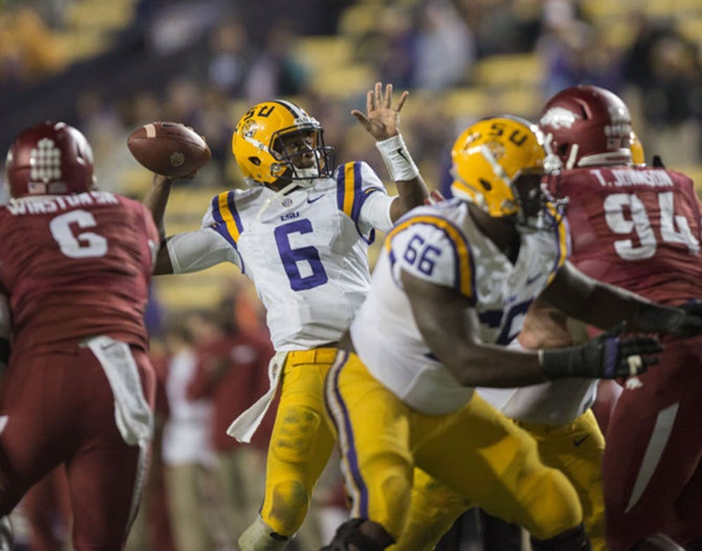 Former LSU and graduate transfer&nbsp;quarterback Brandon Harris has verbally committed to North Carolina.&nbsp;Photo Courtesy of&nbsp;The Daily Reveille.&nbsp;