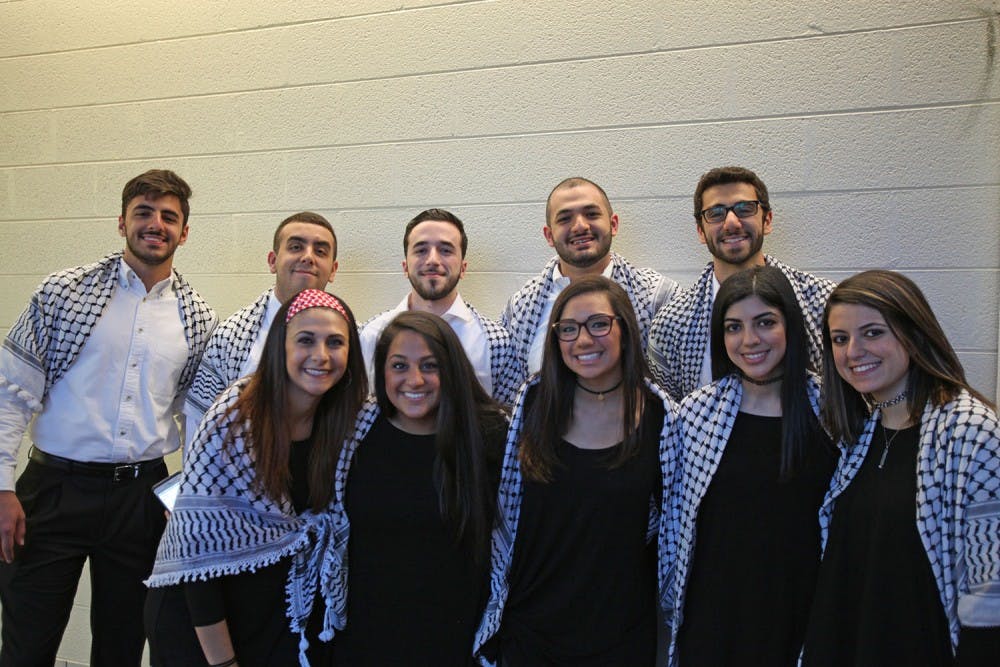 Traditional Palestinian dancers from NC State come to UNC to participate in the Palestinian culture night in Hanes Art Center.