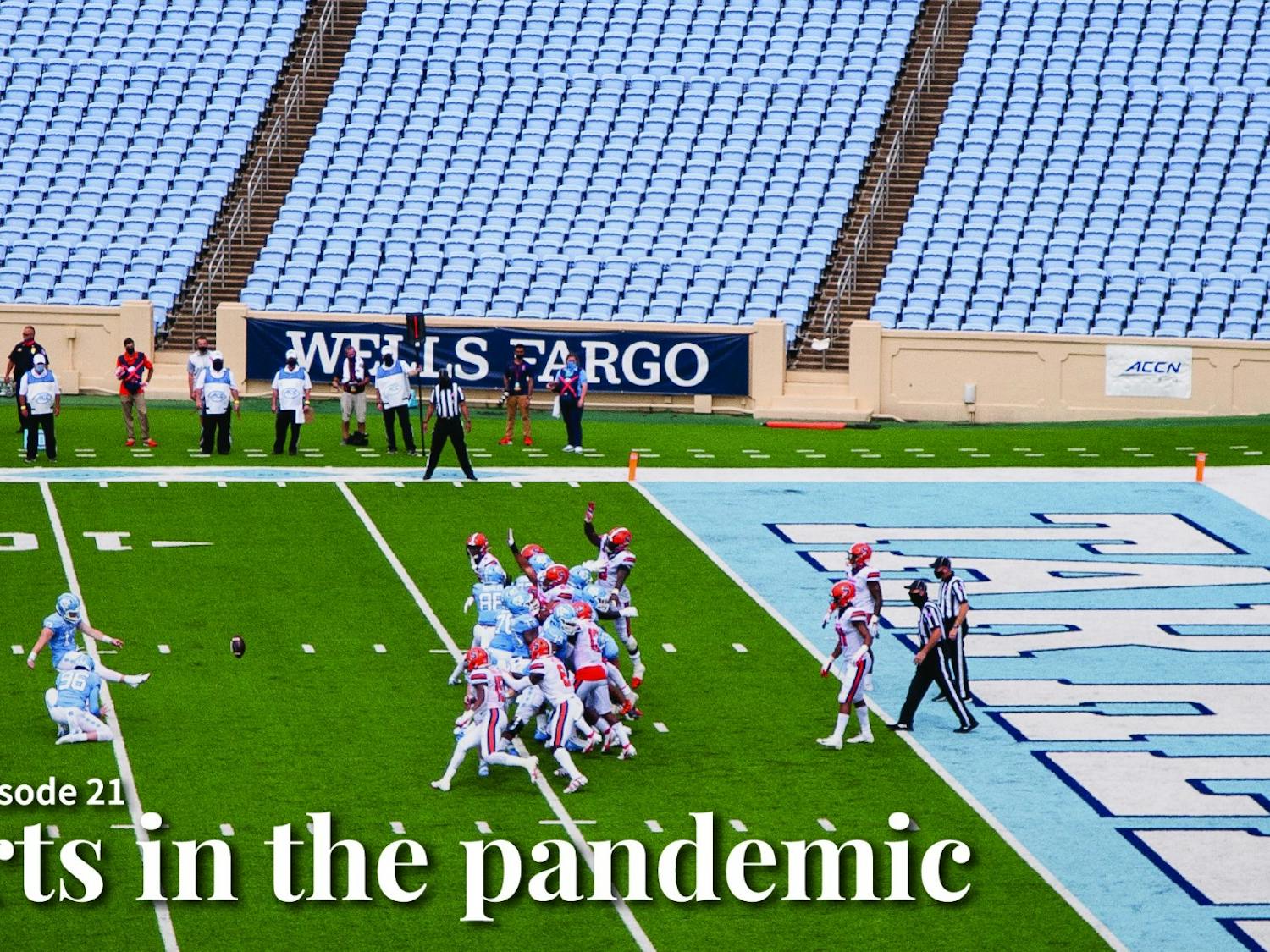 UNC graduate place kicker Grayson Atkins (17) makes a field goal attempt in an empty Kenan Memorial Stadium during a game against Syracuse on Saturday, Sept. 12, 2020. The game ended with UNC besting Syracuse 31-6.
