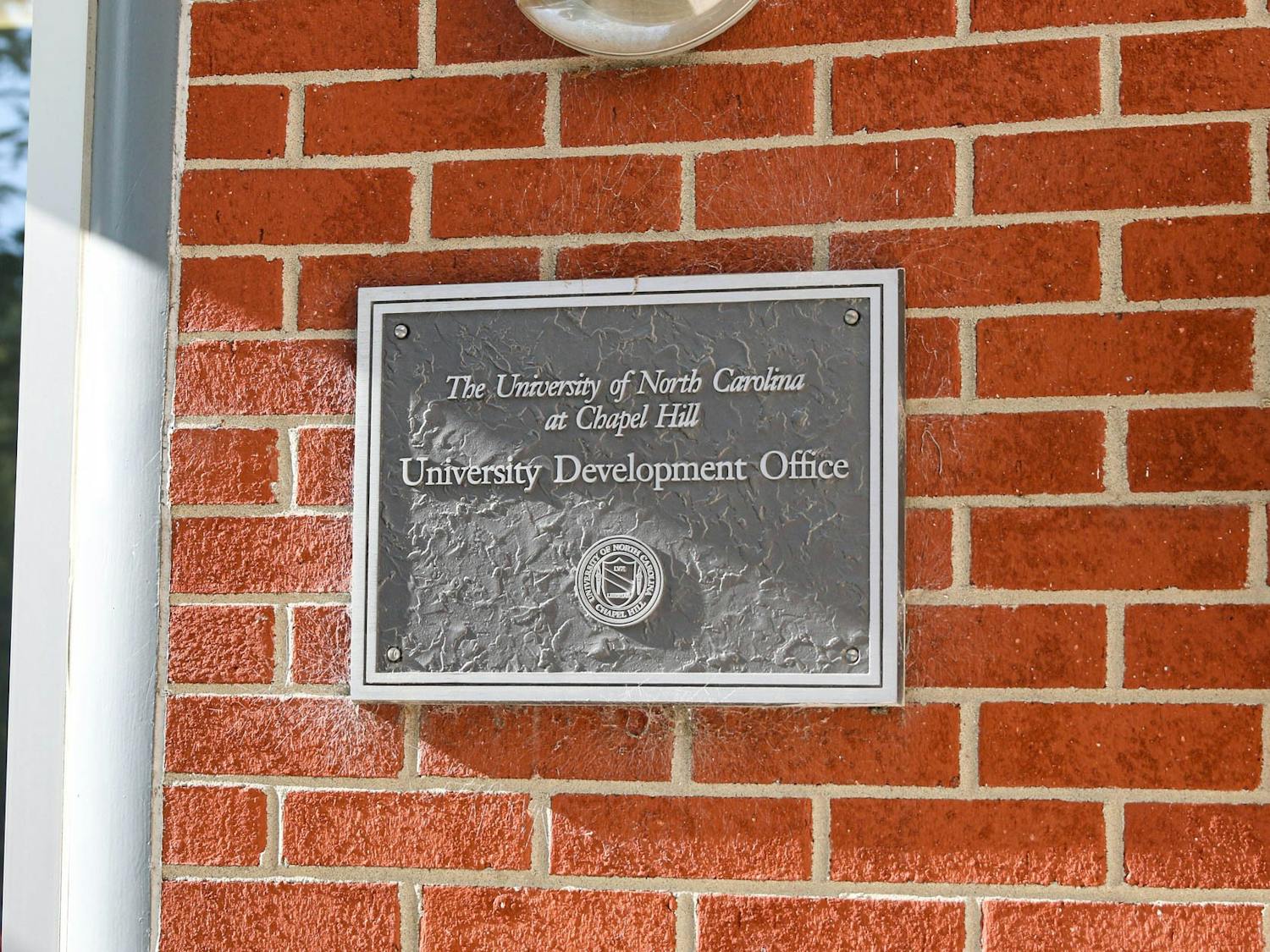 The sign for the University Development Office, provider of university endowments, as pictured on Tuesday, Oct. 6, 2020.