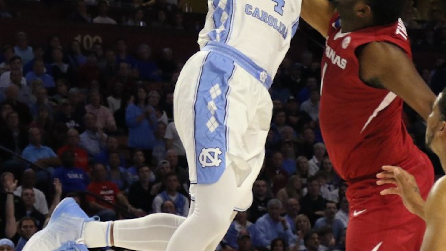 North Carolina forward Isaiah Hicks (4) goes up for a lay in against Arkansas in the second round of the NCAA Tournament in Greenville on Sunday.