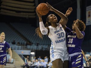 Junior center Janelle Bailey (44) goes up with the ball during the game against Western Carolina in the Carmichael Arena on Thursday, Nov. 7, 2019. UNC won 92-55.