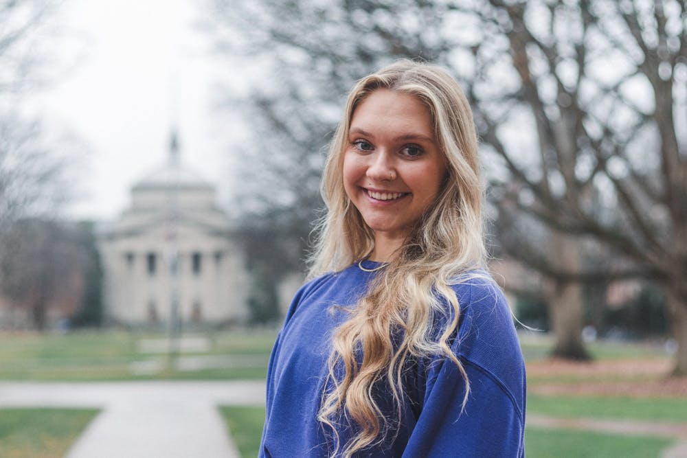 <p>UNC sophomore pre-nursing major Peyton Morris, president of Walk. Support. Glow. is pictured outside of South Building on Tuesday, Jan. 31, 2023.</p>