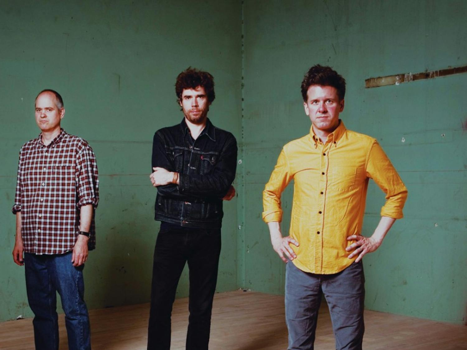 	Mac McCaughan (right) poses with bandmates Jon Wurster and Jim Wilbur. He co-founded Merge Records, which is located in Durham, with fellow Superchunk member Laura Ballance (not pictured) in the late 1980’s. Coutesy of merge records/jason arthurs