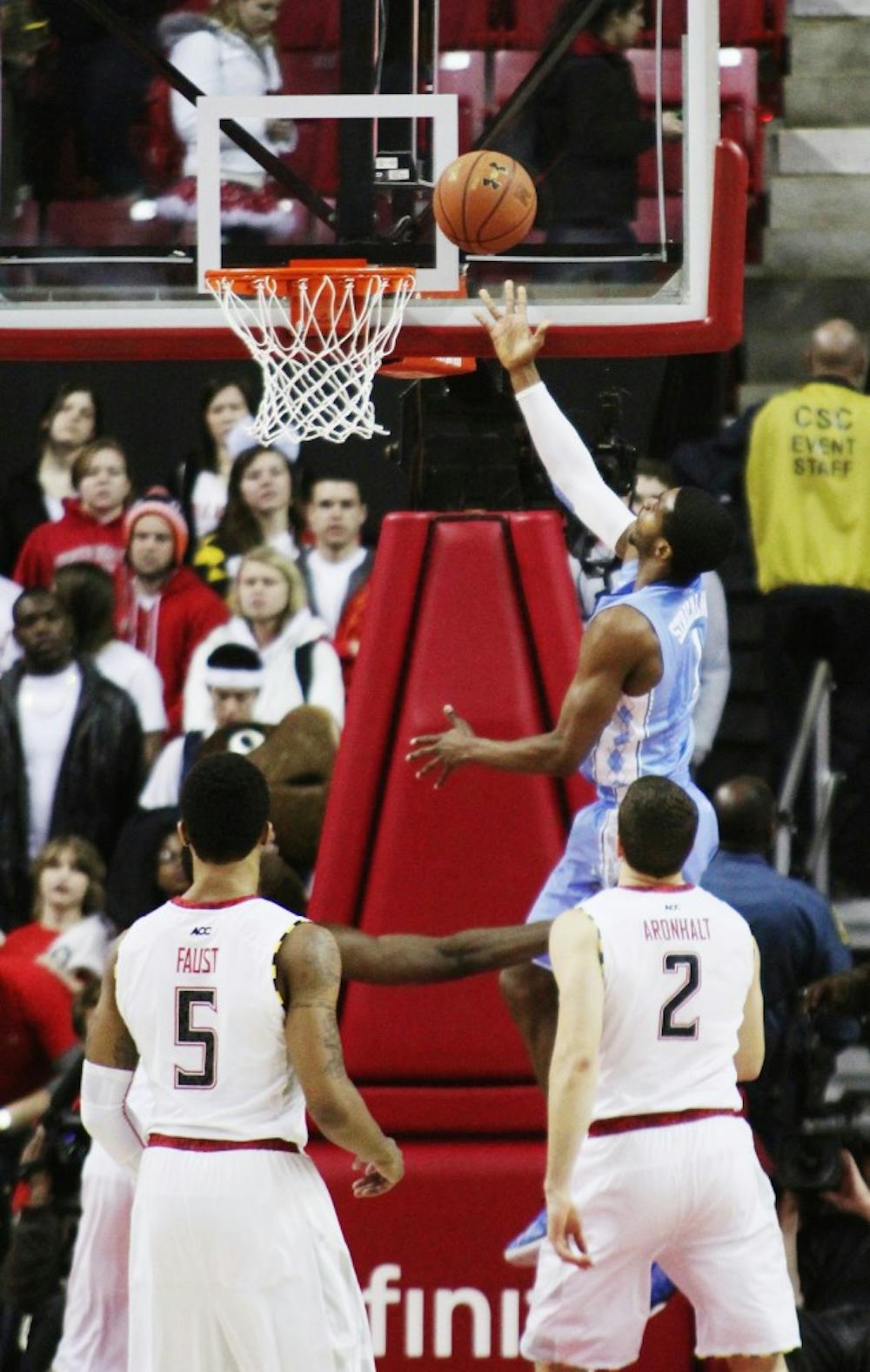 	Dexter Strickland goes up for a layup in the final seconds of UNC&#8217;s 11-point win against Maryland in College Park. Strickland finished with eight points and six assists. 