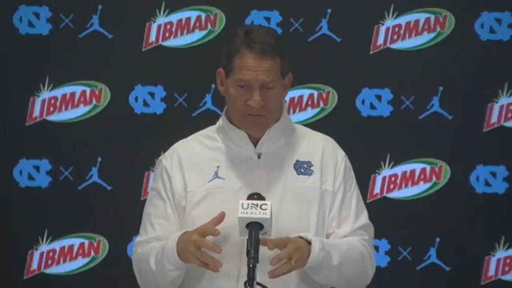 <p>DTH Screenshot. Assistant Head Coach for Defense at North Carolina, Gene Chizik, speaks at a virtual press conference on Jan 13, 2022.&nbsp;</p>