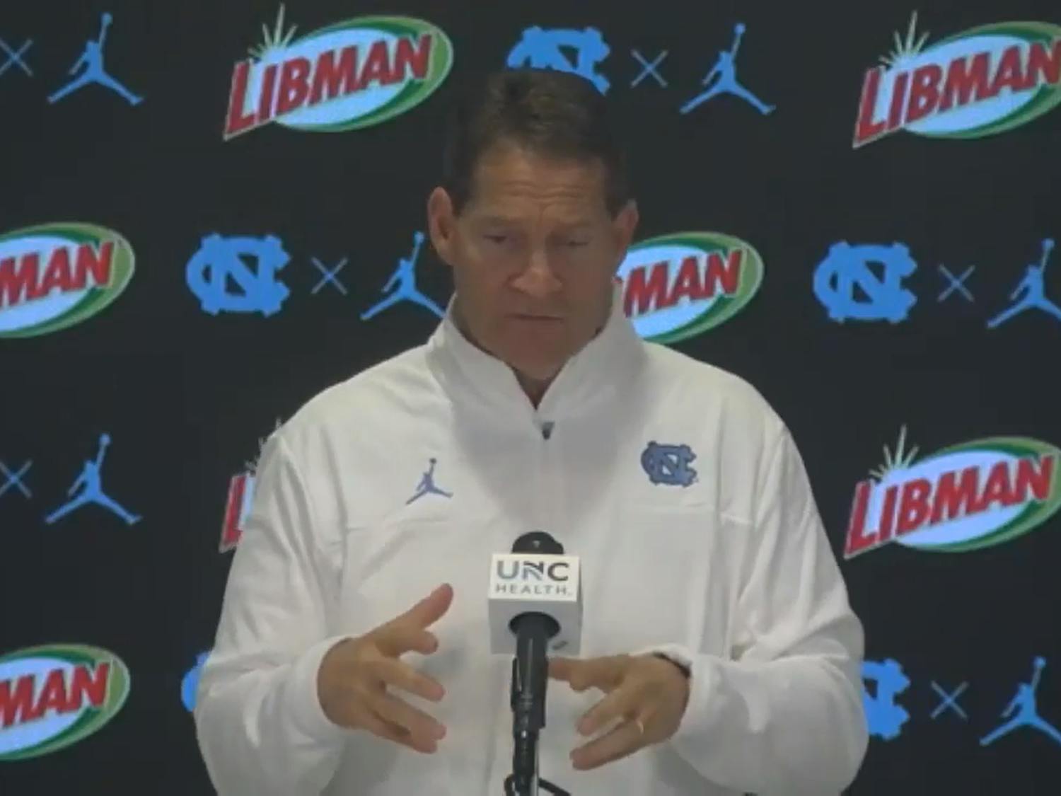 DTH Screenshot. Assistant Head Coach for Defense at North Carolina, Gene Chizik, speaks at a virtual press conference on Jan 13, 2022.&nbsp;