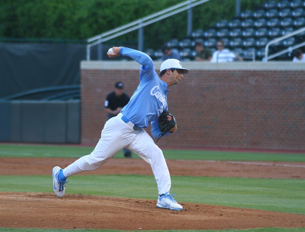 Zac Gallen (23) throws a pitch against Notre Dame. No. 17 North Carolina defeated Notre Dame 8-1 on Monday, May 16, 2016.&nbsp;