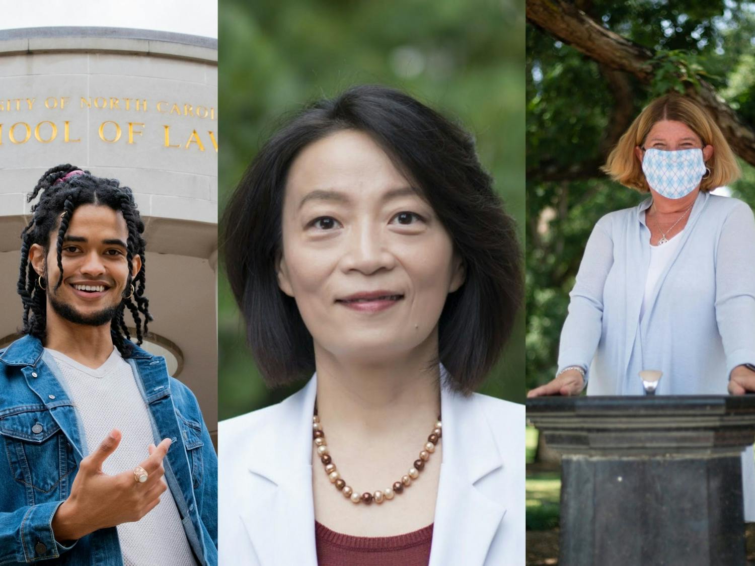 Zachary Boyce (left) and Hongbin Gu (middle) are running against incumbent Pam Hemminger (right) for Chapel Hill mayor this November. Middle photo courtesy of Hongbin Gu.