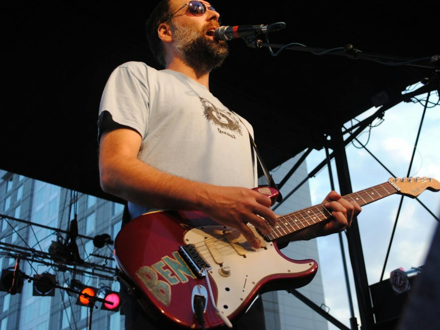 	Doug Martsch of Built to Spill plays to a crowd in City Plaza on Friday evening. 