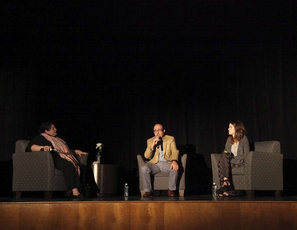 The UNC&nbsp;Arab Students Organization holds a Q&A with director Sam Kadi (center)  after a screening of the film  “Little Gandhi” in the Student Union auditorium on Wednesday night.