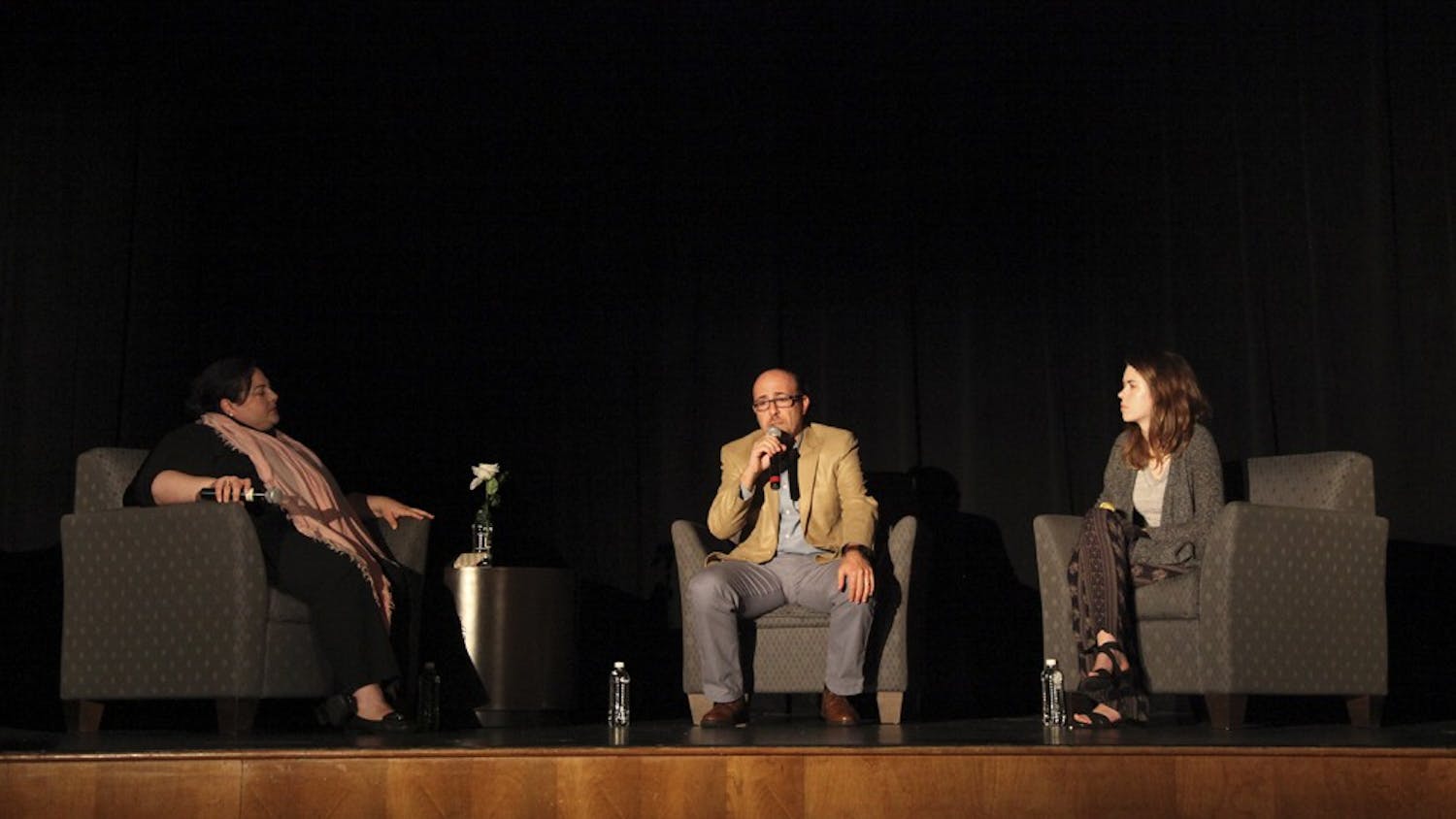 The UNC&nbsp;Arab Students Organization holds a Q&A with director Sam Kadi (center)  after a screening of the film  “Little Gandhi” in the Student Union auditorium on Wednesday night.