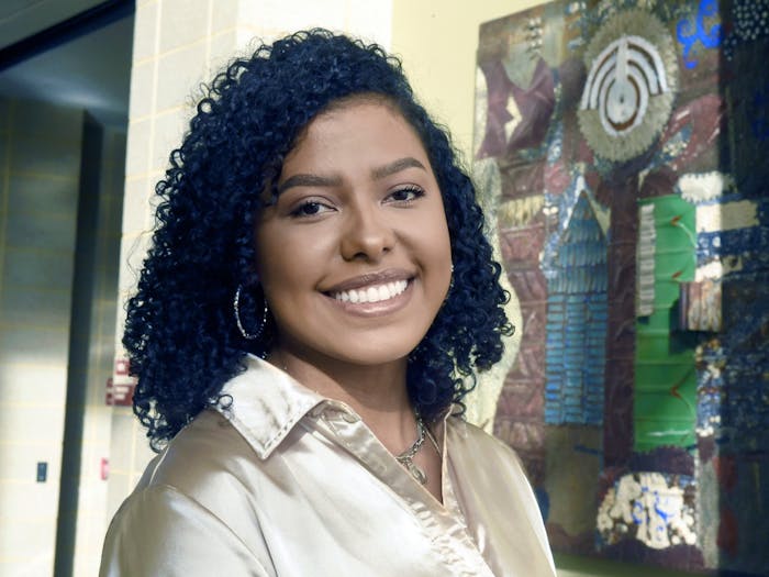 UNC alumna Saskia Staimpel is pictured in the Sonja Haynes Stone Center for Black Culture and History, where she was once a Sean Douglas Leadership Fellow. Photo courtesy of Donn Young. 
