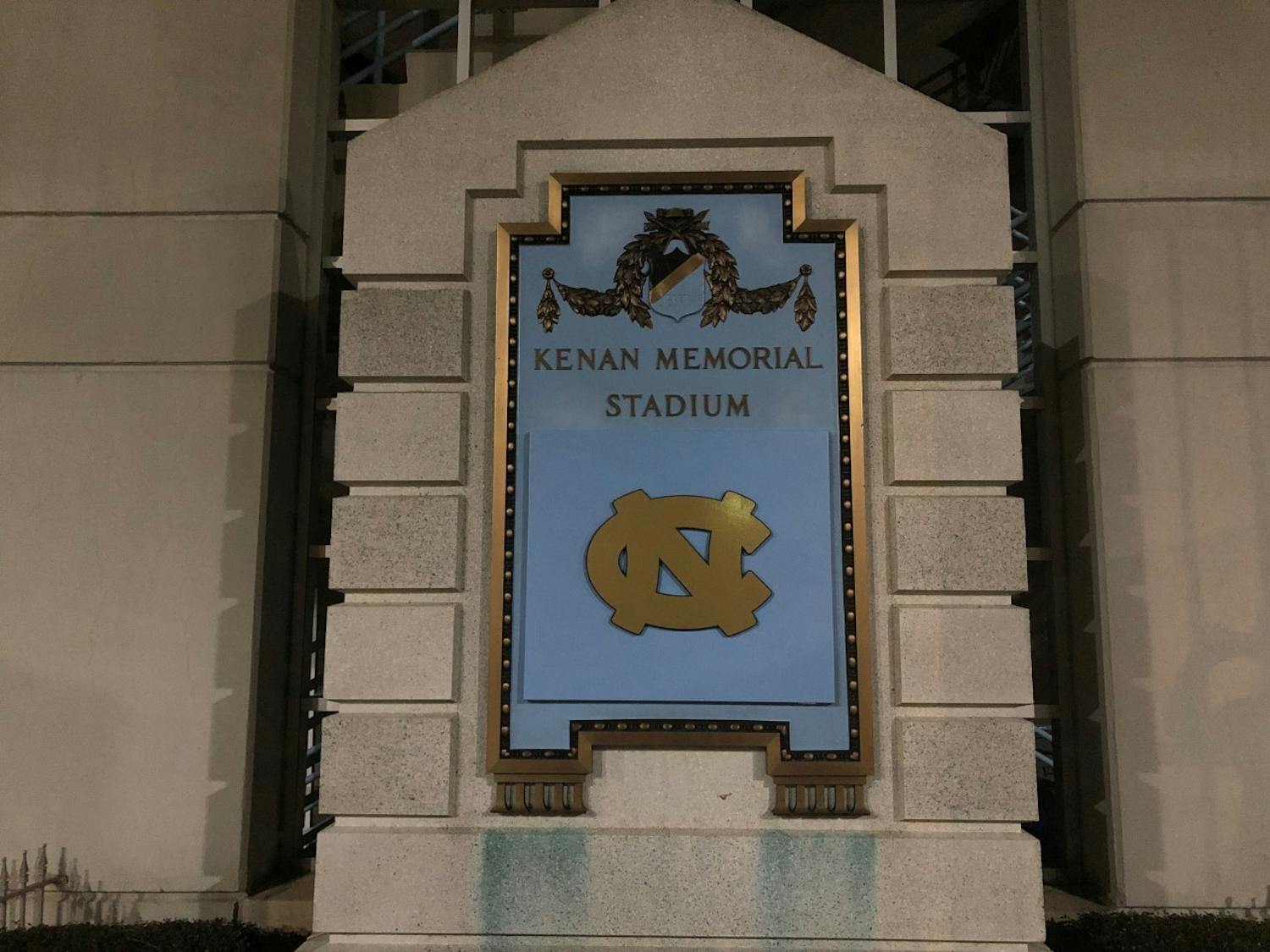 The University covered a plaque at Kenan Memorial Stadium with a UNC logo, over a year after former Chancellor Carol Folt announced that the dedication would be changed in 2018.&nbsp;
