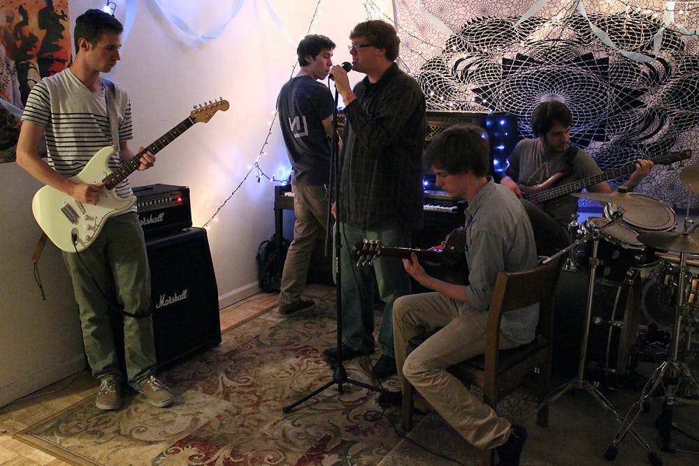 UNC Students Justin Bucher, Nick Peterson, Quinton Grady, Alex Joiner and Jorge Martinez-Blat (left to right) are members of the band Sky Cloud. 