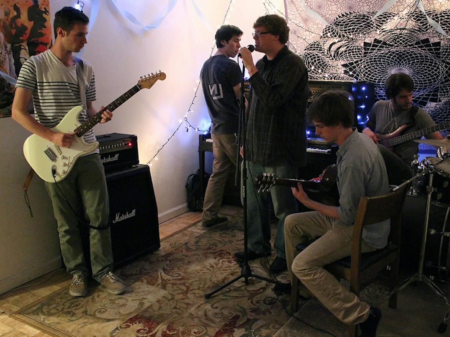 UNC Students Justin Bucher, Nick Peterson, Quinton Grady, Alex Joiner and Jorge Martinez-Blat (left to right) are members of the band Sky Cloud. 