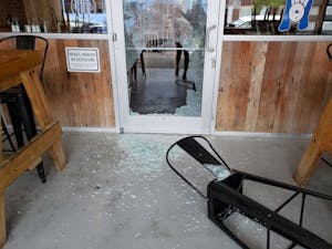 The storefronts of Sup Dogs and what was Tama Tea have been shattered. According to the Town, it seems no one entered the building, but instead through chairs to shatter the glass. Photos by Anna Pogarcic & Erin O’Rourke.