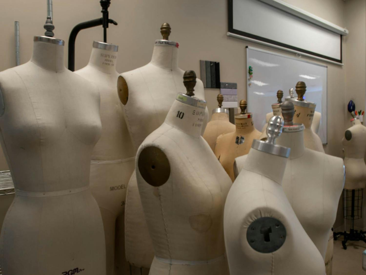 Dress forms sit in the costume shop at the Joan H. Gillings Center for Dramatic Art on Monday, Oct. 2, 2023. 