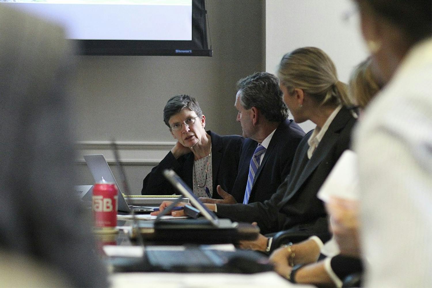 Lissa Broome, the Faculty Athletics Representative to the Atlantic Coast Conference and the NCAA, speaks to the Faculty Athletics Committee Tuesday. (Get more info from article)