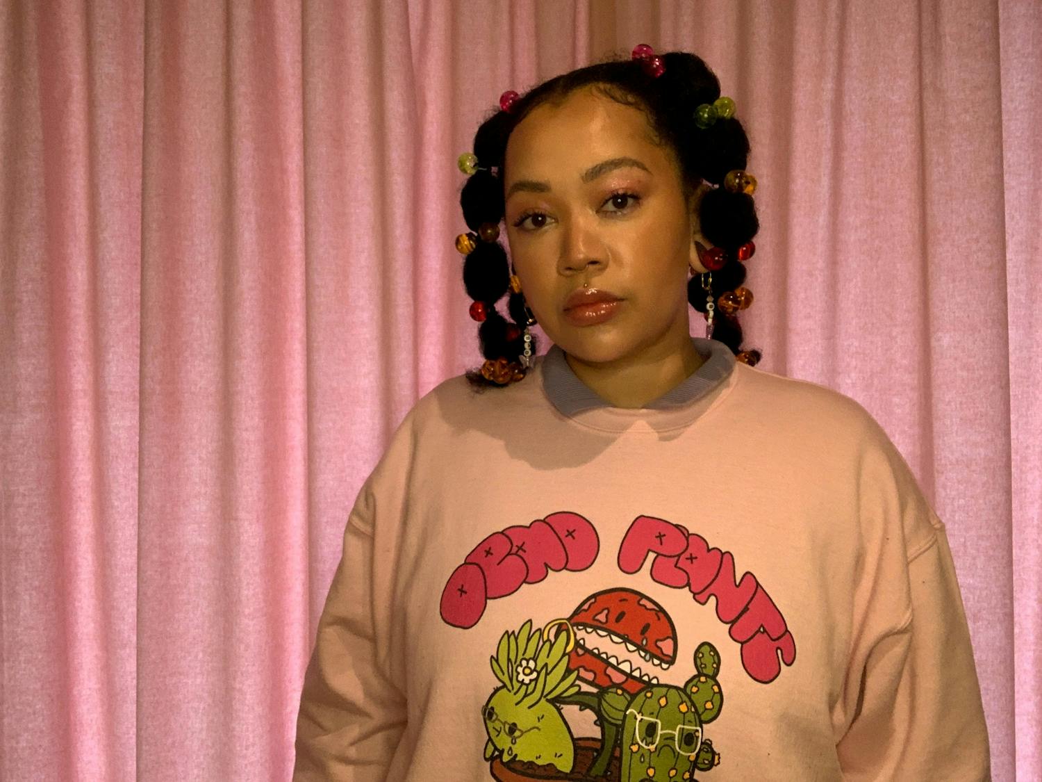 Kyami Russell poses for a virtual portrait wearing "Dead Plants" merchandise she designed. Jagannath worked on the song with Faith Jones and Vybhav Jagannath. 