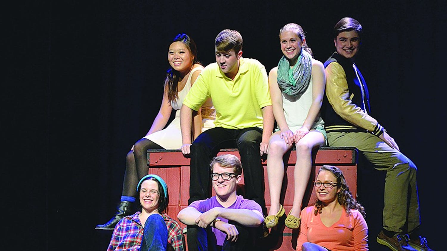 From left, Steffie Park, Connor Sturgis, Rachel Deason, Alex Ferraz, Mollie Paige Wilson, Wesley Darling, and Rachel Anderson act during a dress rehearsal of Dog Sees God: Confessions of a Teenage Blockhead. The play premieres on Friday evening and will run through Sunday.