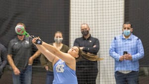 Graduate student Jill Shippee throws at the Hokie Invitational in Blacksburg, VA, over the weekend of Jan. 21, 2022. Photo courtesy of Tom Connelly. 