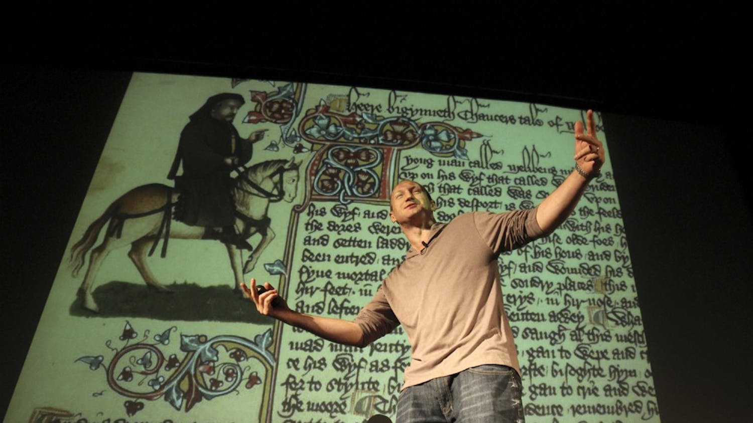 Baba Brinkman re-tells The Canterbury Tales and Beowulf through rapping.