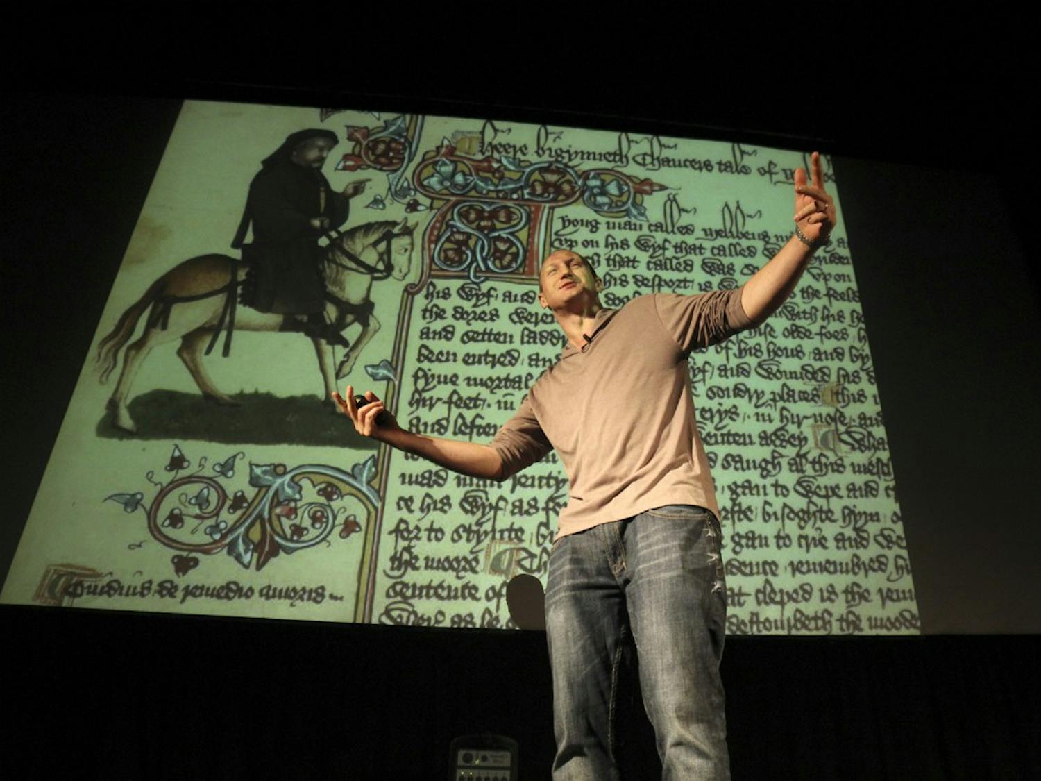 Baba Brinkman re-tells The Canterbury Tales and Beowulf through rapping.