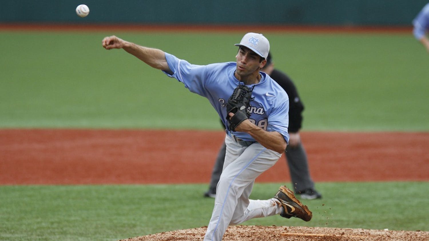 UNC pitcher Benton Moss (39) delivers a pitch in the game against Duke on Saturday. Carolina was defeated by the Blue Devils in their three game series 3-0 at Jack Coombs Field in Durham, NC. 